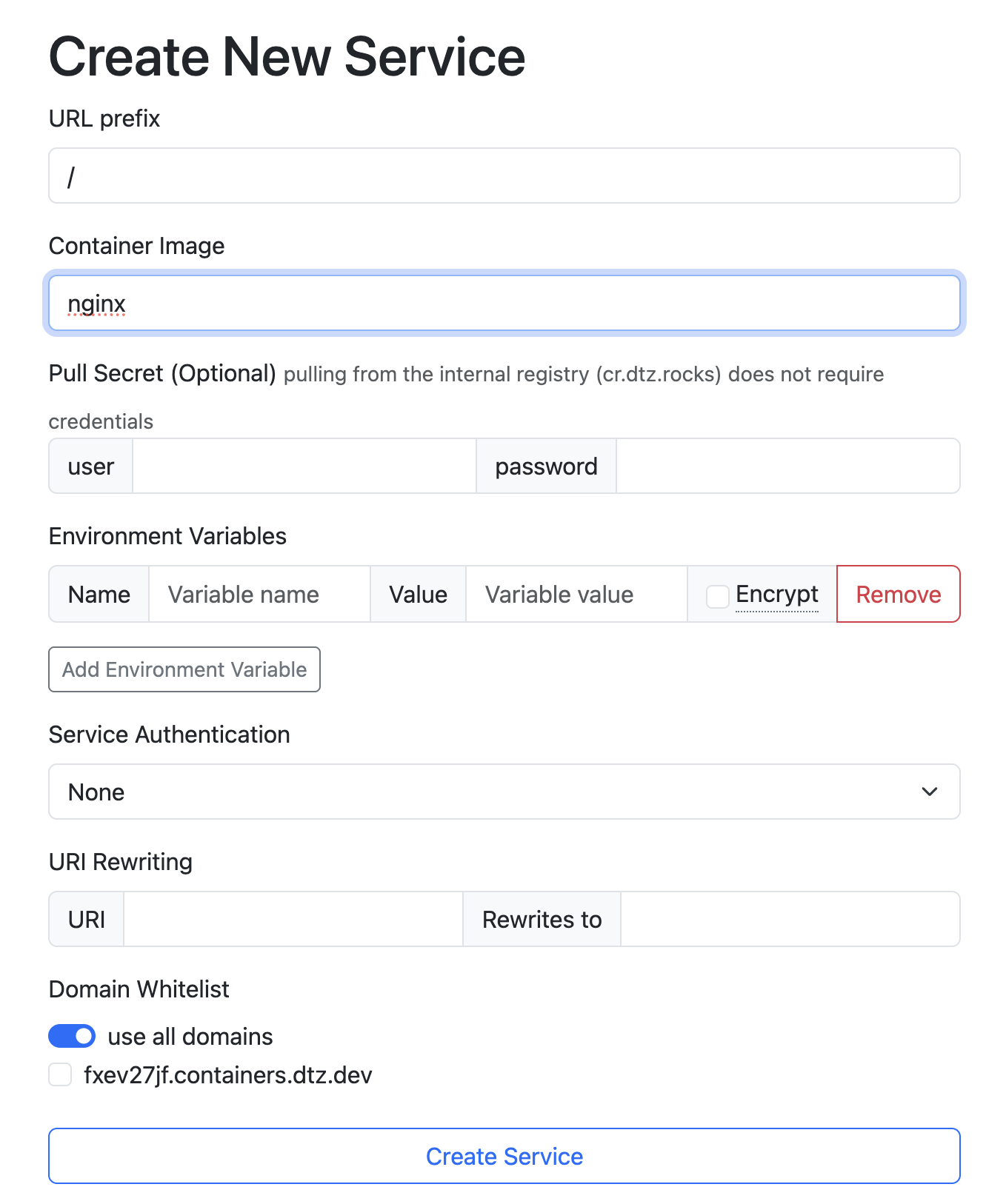 highlight the create service button in the UI