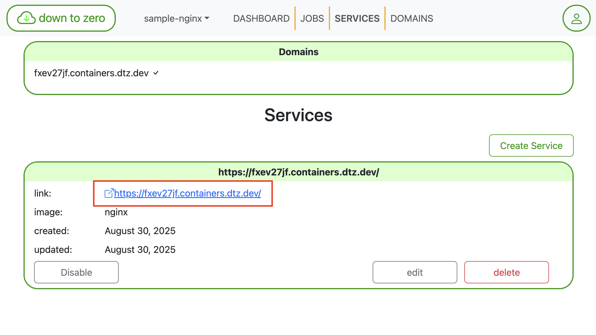 highlighted the service link in the UI