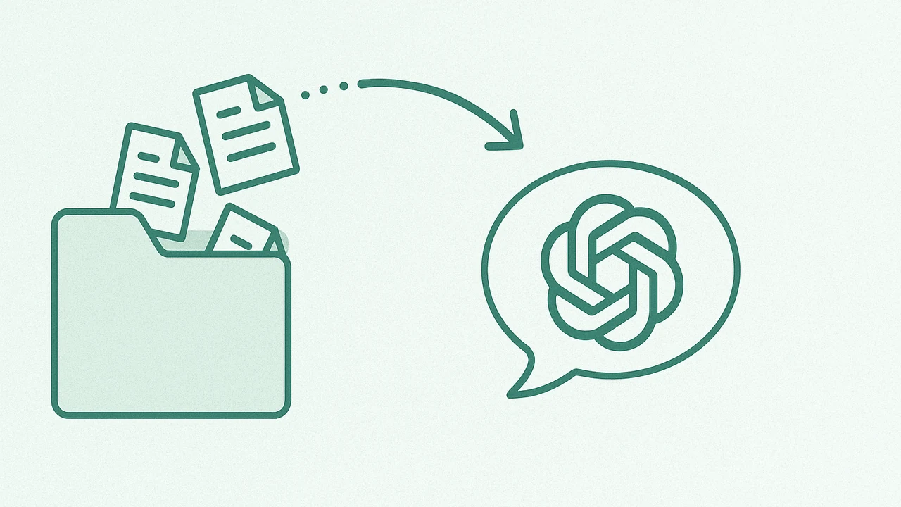 Depicting a local directory being synched into a chat-bubble with the openai logo