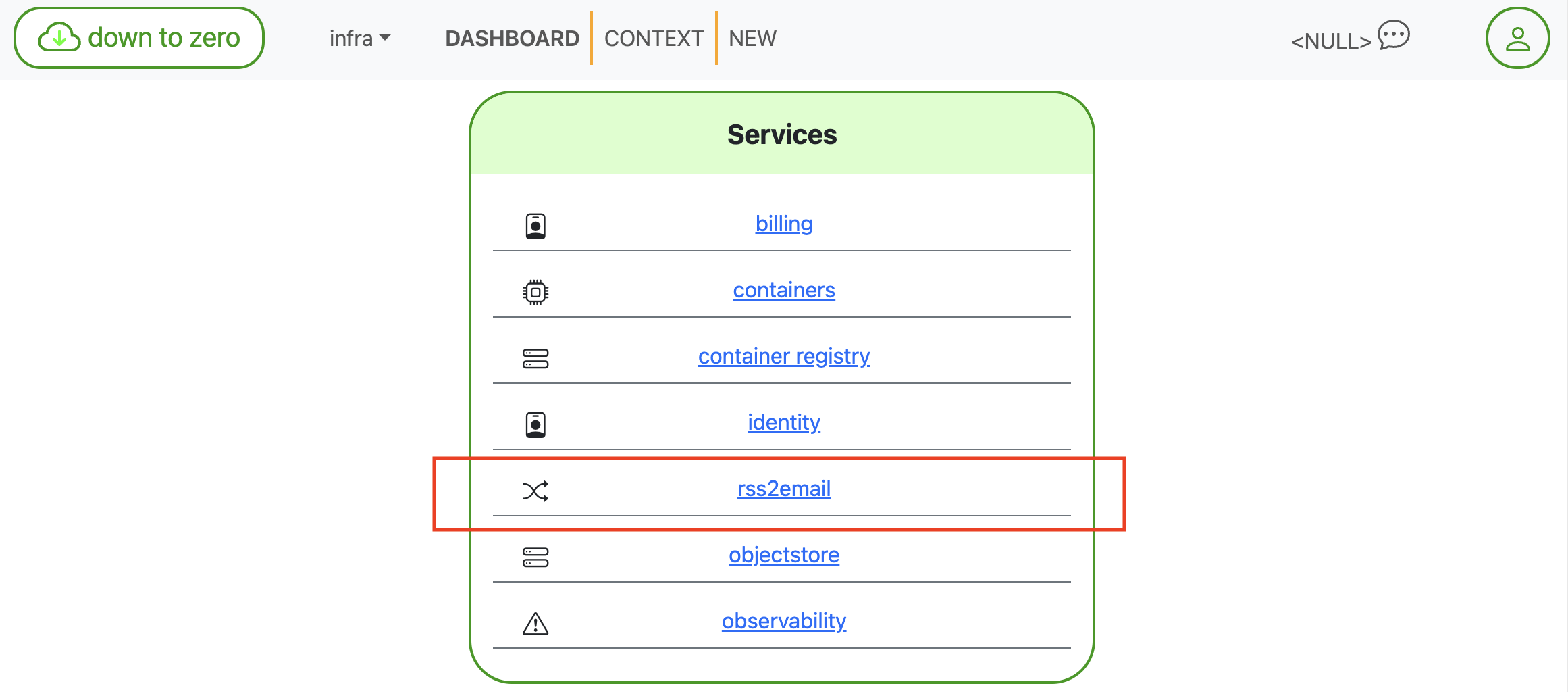 Tableau de bord down to zero avec rss2email aux côtés d’autres services